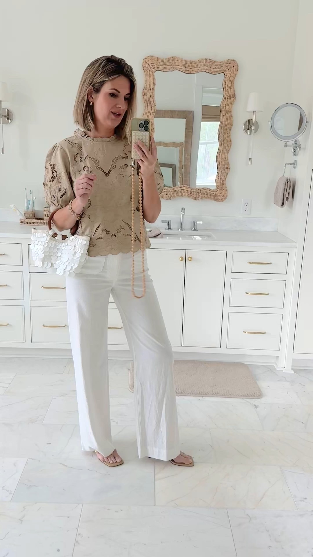 I am 5’11” wearing small in the top and 27 long white pants. Date night outfit.  My sandals are not online yet.  

#LTKTall #LTKOver40