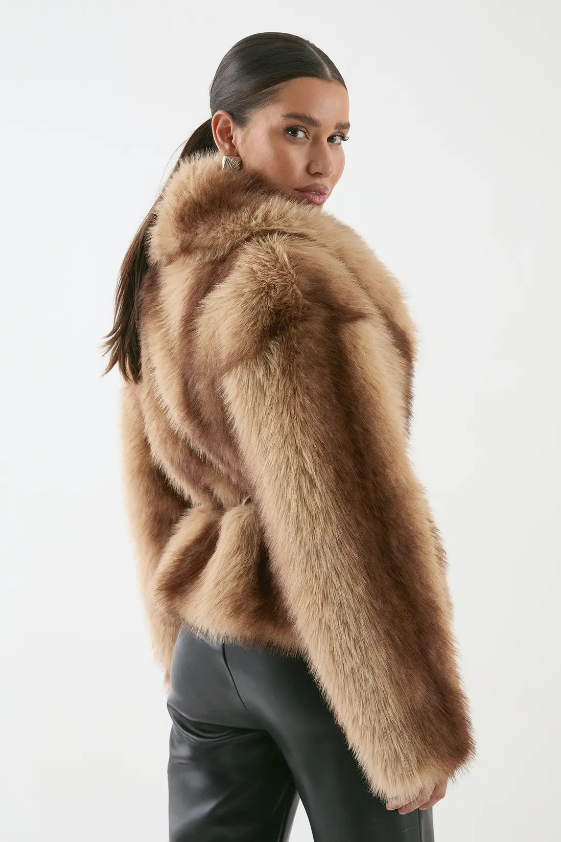 Faux Fur Wide Collar Belted Jacket | boohoo (US & Canada)