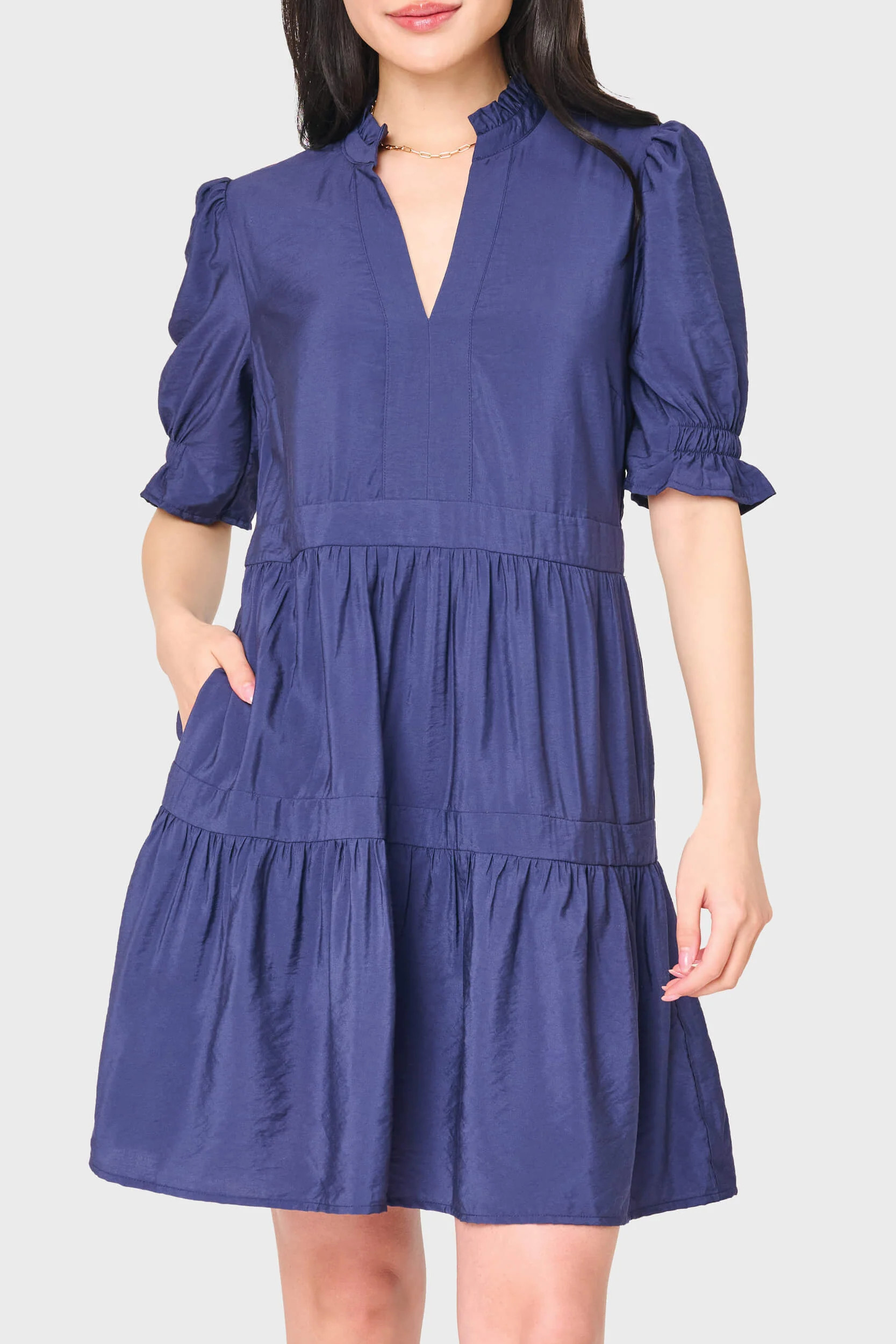Puff Sleeve Decked Out Day Dress | Women's Navy Dress | Gibsonlook | Gibsonlook
