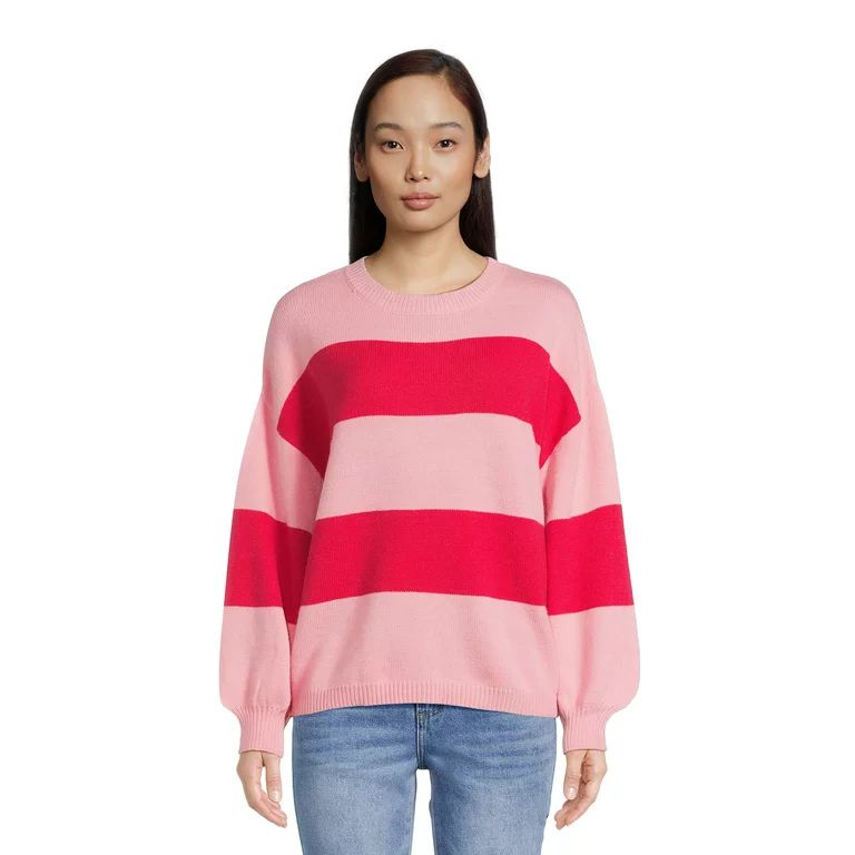 Dreamers By Debut Women's Striped Sweater with Long Puff Sleeves, Mid-Weight | Walmart (US)