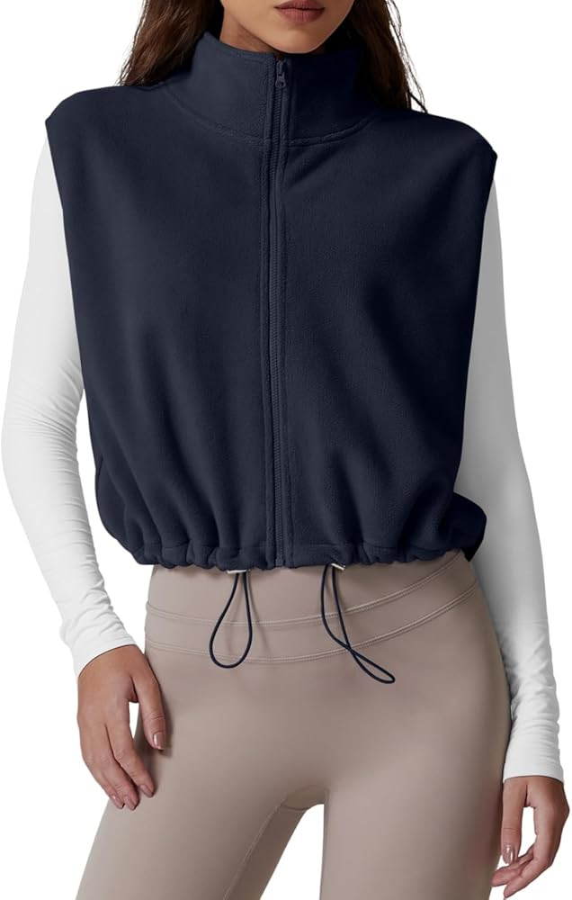 QINSEN Women's Full Zip Fleece Short Jacket Vest Warm Winter Sleeveless Stand Collar Sherpa Crop ... | Amazon (US)