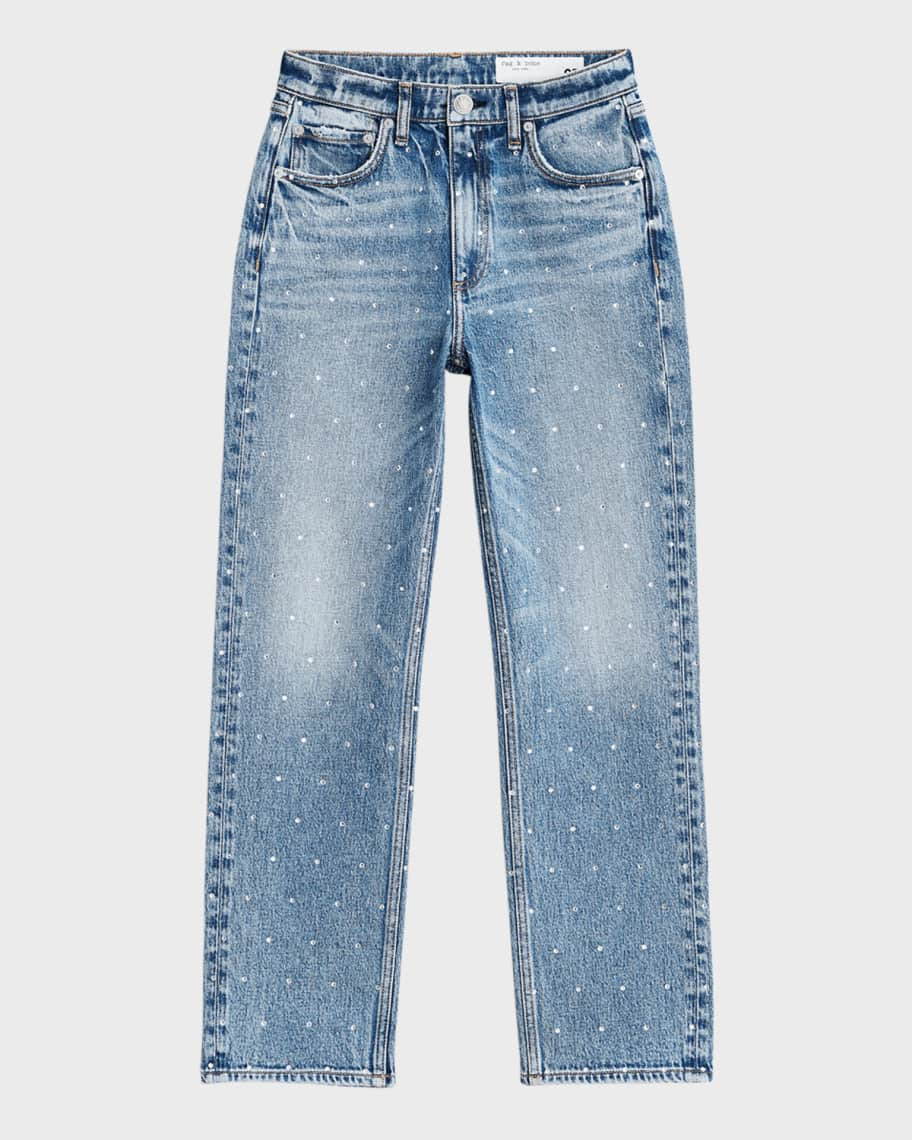 Rag & Bone Harlow Jewel-Embellished Straight Cropped Jeans | Neiman Marcus