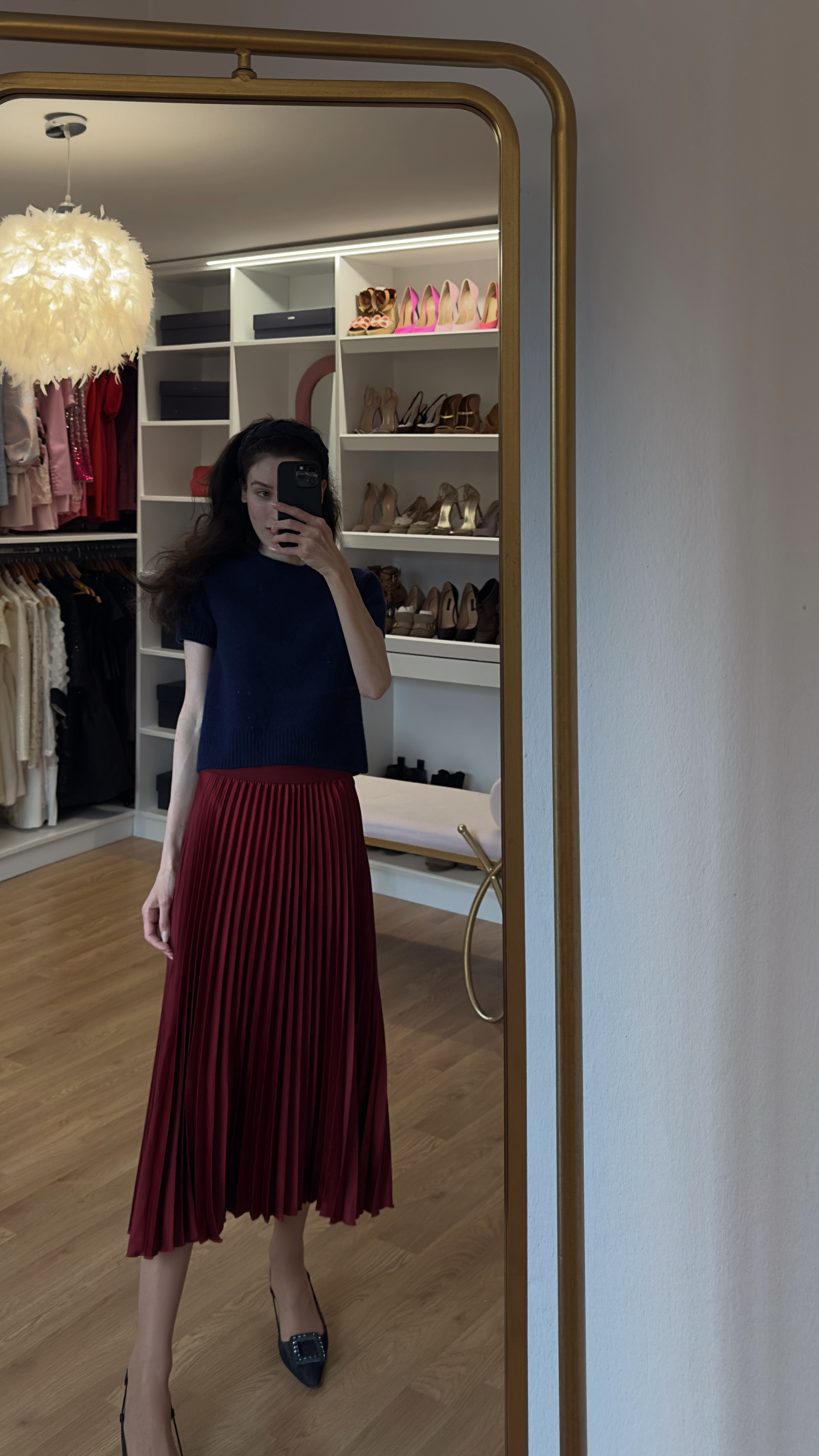 casual Christmas party outfit, red pleated midi skirt, navy sweater outfit, holiday party look, burgundy skirt winter, festive winter fashion, Christmas color combination, red and navy outfit, holiday office party, winter pleated skirt, elegant Christmas style, sophisticated holiday outfit, winter cocktail attire, Christmas dinner outfit, festive midi skirt, holiday fashion ideas, classic Christmas look, winter party style, red skirt outfit ideas, timeless holiday dressing 

 #LTKHoliday #LTKootd #LTKstorytime