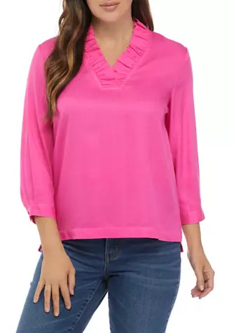Women's 3/4 Sleeve Ruffle Neck Top | Belk