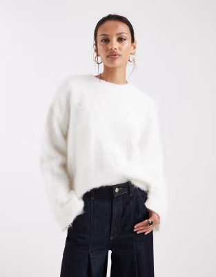 ASOS DESIGN brushed oversized knitted jumper with wool in ecru | ASOS (Global)