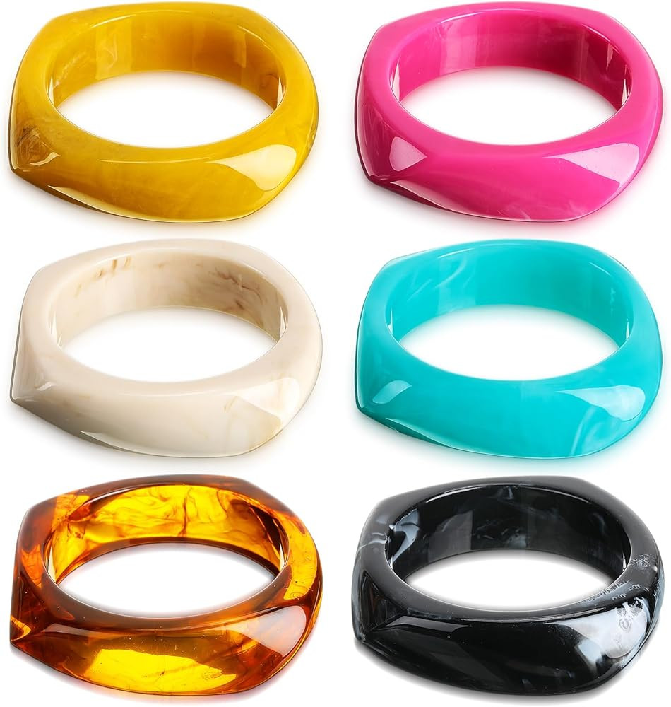 Landical Colorful Square Acrylic Resin Bangle Bracelet Wide Geometric Irregular Wristbands Women | Amazon (US)