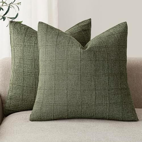 Foindtower Set of 2 Decorative Linen Check Throw Pillow Covers Neutral Farmhouse Vintage Cushion ... | Amazon (US)