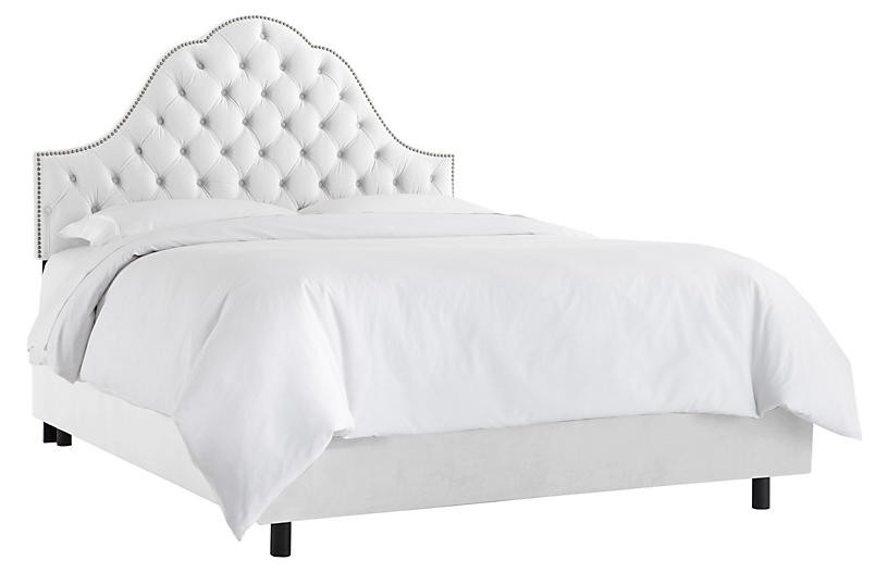 Alina Tufted Bed, White Velvet | One Kings Lane