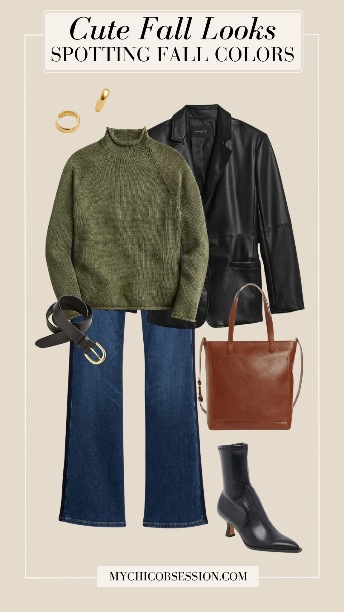 Add an edge to your fall look with a leather jacket. Pair it with a cozy green turtleneck, dark wash jeans, a leather tote and boots. Perfect to wear for spotting fall colors.

#LTKStyleTip #LTKSeasonal