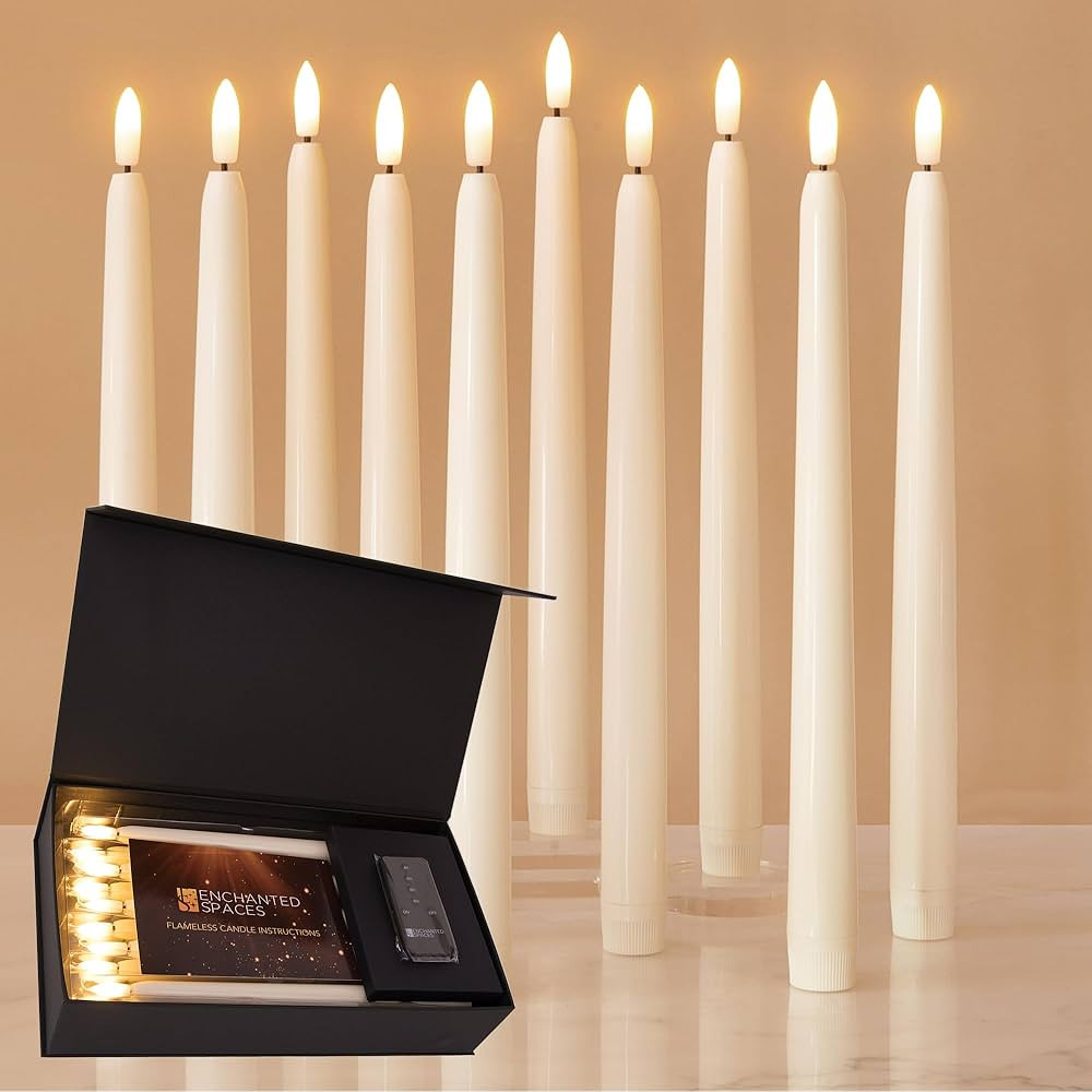 Gift Box Edition Set of 10 DAILY TIMER Ivory 10" Flameless Taper Candles with 20 AA Batteries and... | Amazon (US)