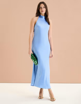 OMNES Seychelles Back Detail Satin Midi Dress in blue | ASOS | ASOS (Global)