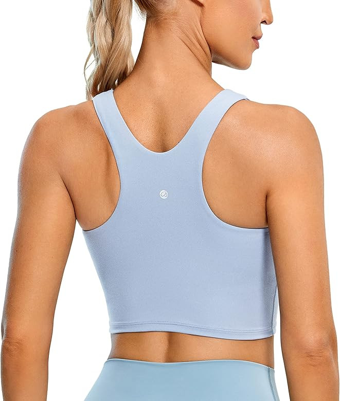 CRZ YOGA Women's High Neck Longline Sports Bra - Padded Racerback Yoga Bra Crop Tank Top with Built  | Amazon (US)