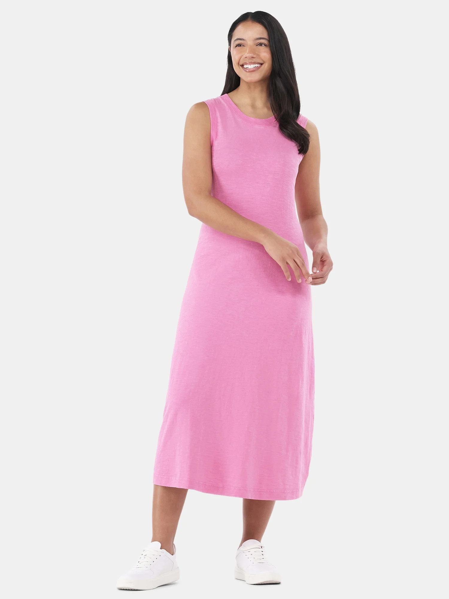 Time and Tru Women's and Women's Plus Slub Cotton Tank Midi Dress, Sizes XS-XXXL | Walmart (US)