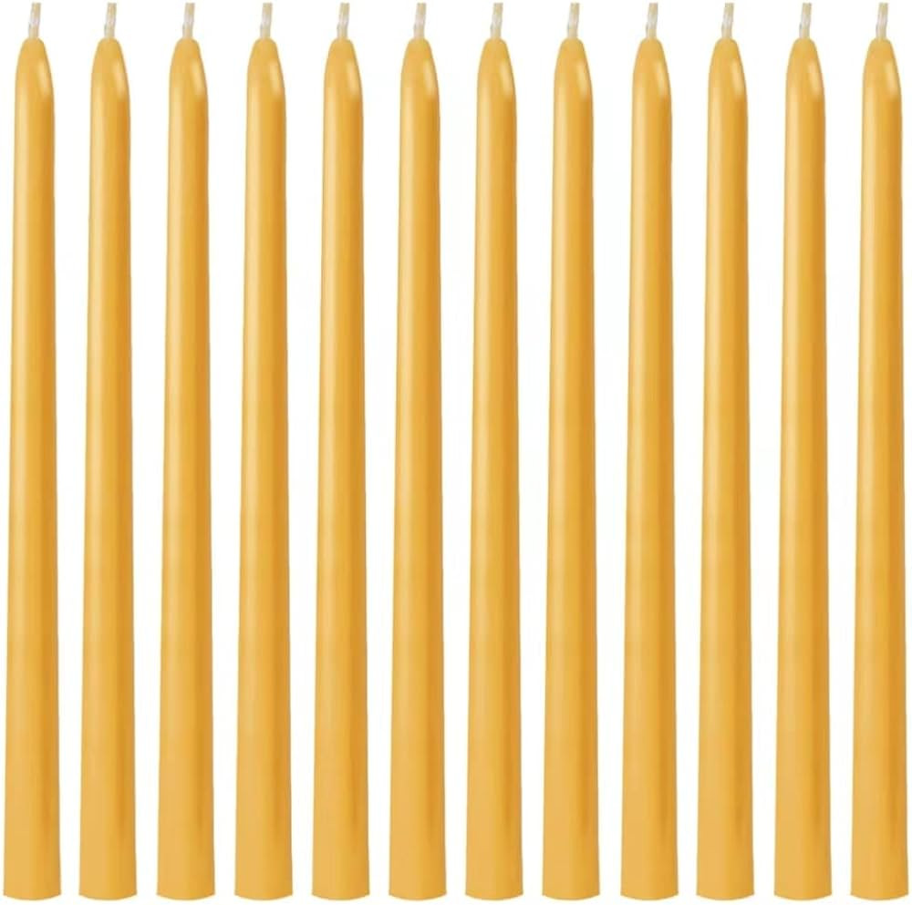 12 Pack Taper Beeswax Candles 12 Inch - Handcrafted, Dripless, and 10 Hours Long Burning Beeswax ... | Amazon (US)