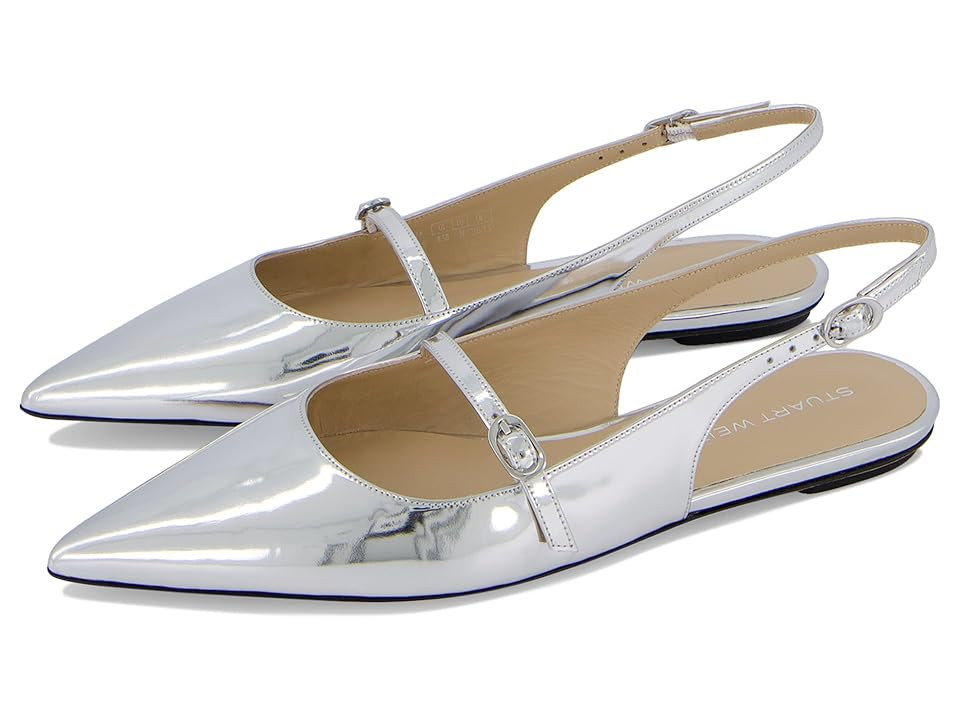 Stuart Weitzman Emilia Mary Jane Women's Shoes Silver : 6.5 N, Leather | Zappos