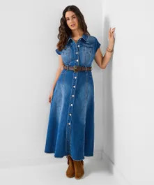 Sara Stretch Denim Maxi Dress | Joe Browns