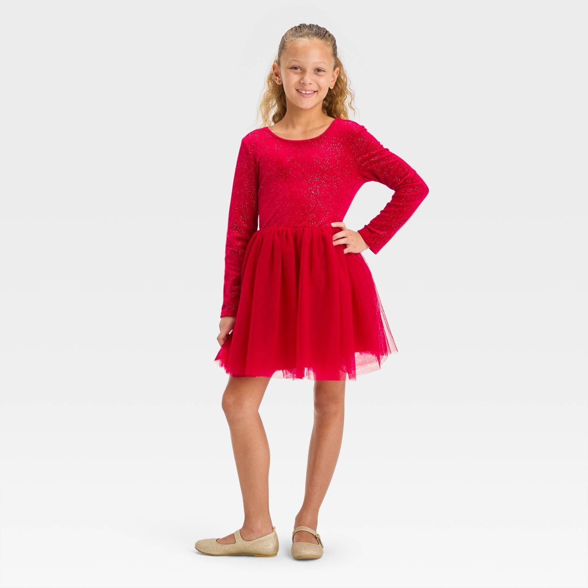 Girls' Long Sleeve Velour Tulle Dress - Cat & Jack™ | Target