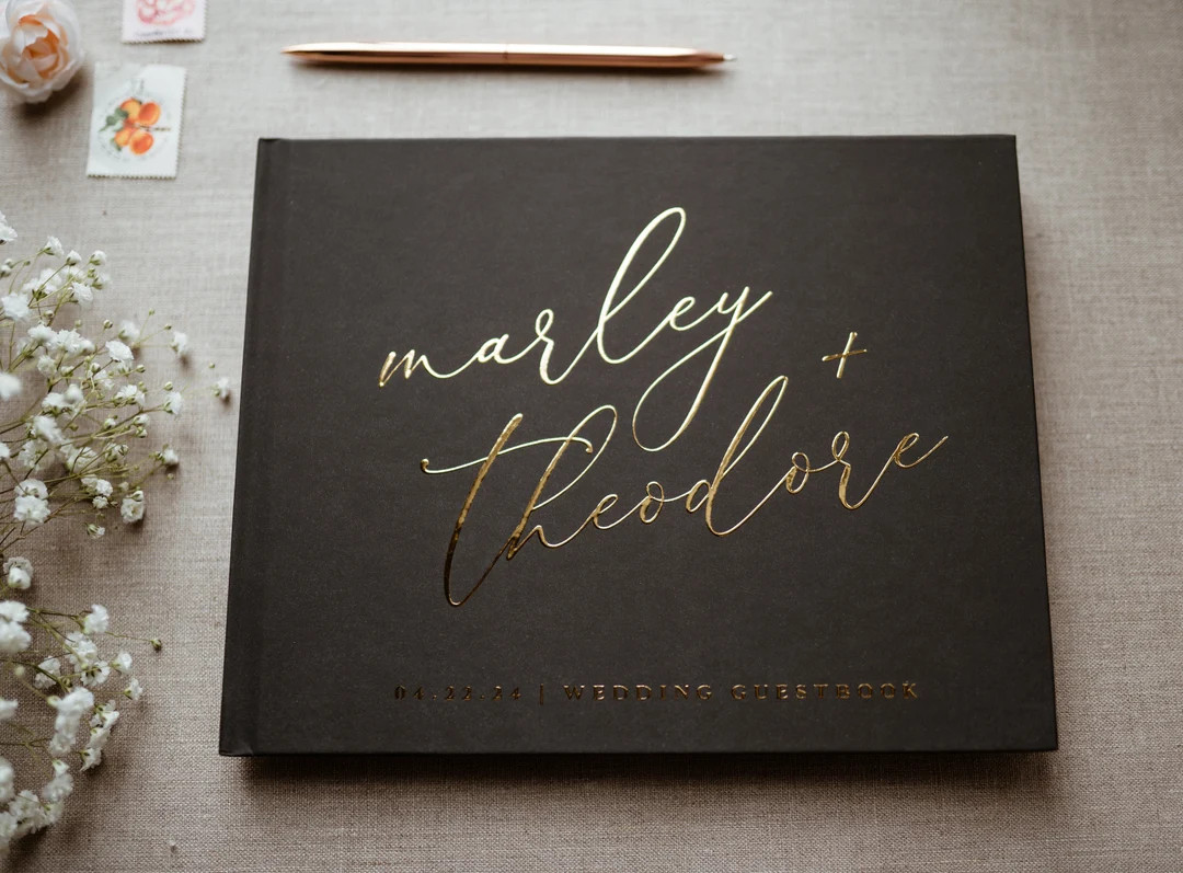 Black and Gold Wedding Guest Book, Wedding Sign In, Photo Album, Photobook, Wedding Guestbook, Bl... | Etsy (US)