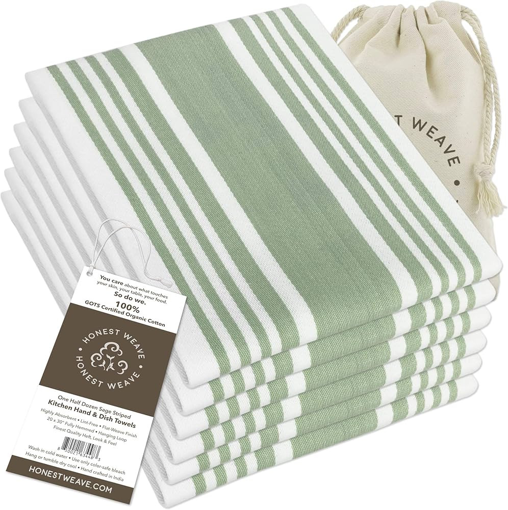 GOTS Certified Organic Cotton Kitchen Hand and Dish Towel Sets - Oversized 20x30 inches, Fully He... | Amazon (US)