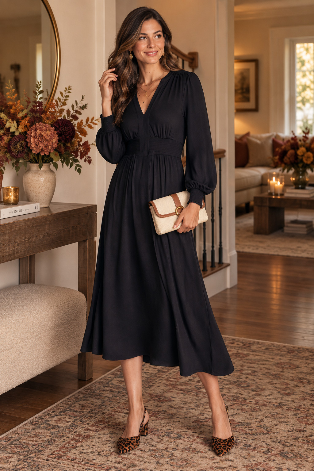 This black midi is one of those fall wedding guest dresses you could wear over and over. The V-neckline, defined waist, flowy skirt, and long sleeves make it classy without feeling too formal. Add leopard heels or gold accessories for the prettiest fall touch.
#FallWeddingGuestDress #BlackMidiDress #WeddingGuestOutfit #FallWeddingOutfit #BlackDress #AutumnWeddingStyle #CocktailDress 

 #LTKSeasonal #LTKSaleAlert #LTKWedding