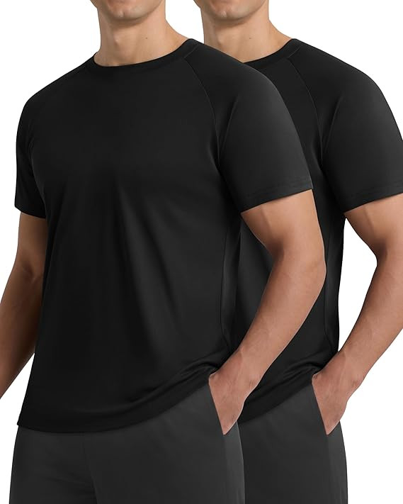 2 Pack Workout Shirts for Men - Black Casual Quick Dry Moisture Wicking Men's T-Shirts for Gym Ru... | Amazon (US)
