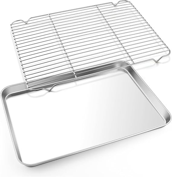 Cookie Sheet with Rack Set, E-far Half Sheet Baking Pan for Oven Cooking, 18”x13” Stainless S... | Amazon (US)