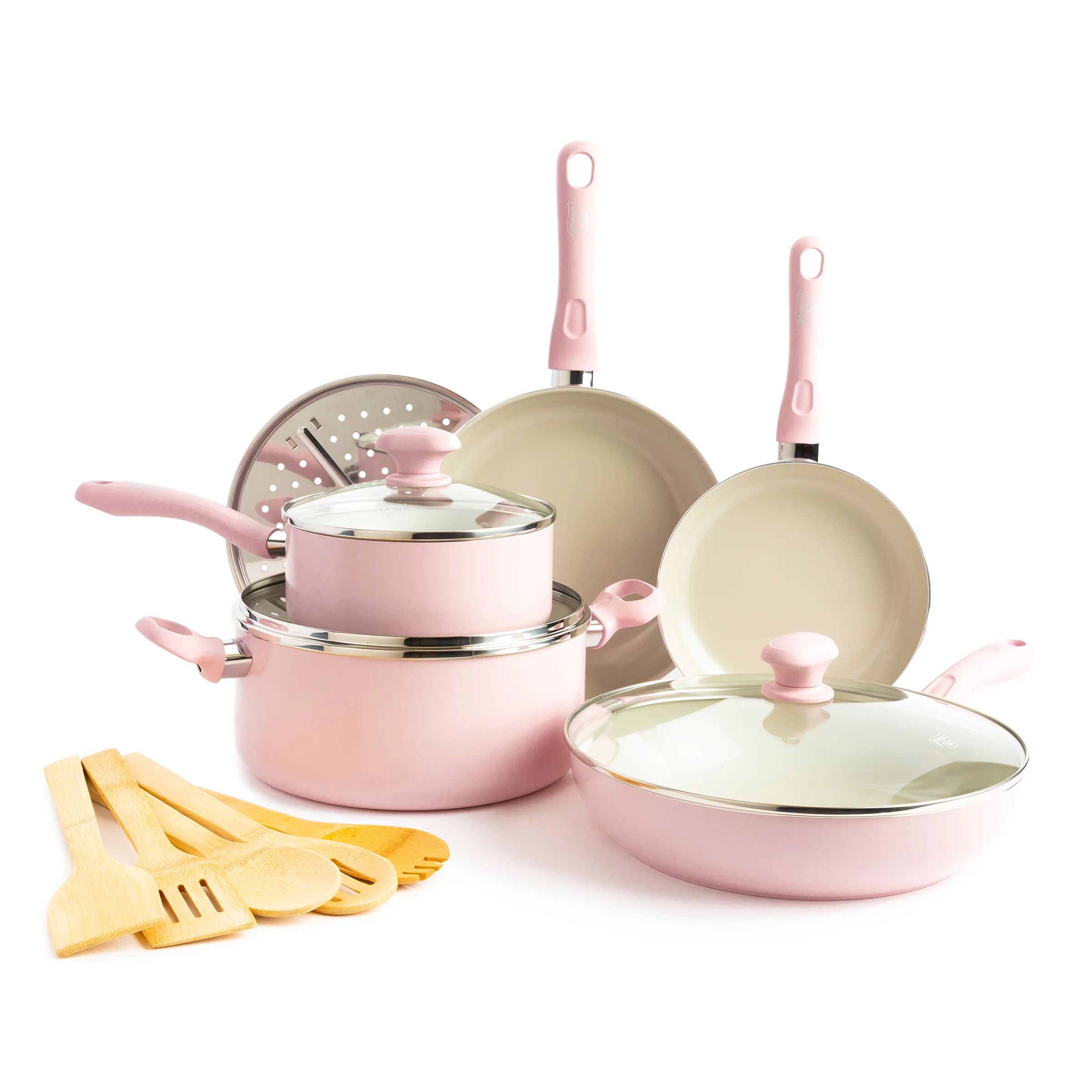 GreenLife Diamond Healthy Ceramic Nonstick, Cookware Pots and Pans Set, 14 piece, Pink | Walmart (US)