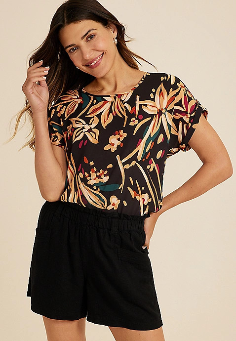 Delton Floral Zipper Back Blouse | Maurices