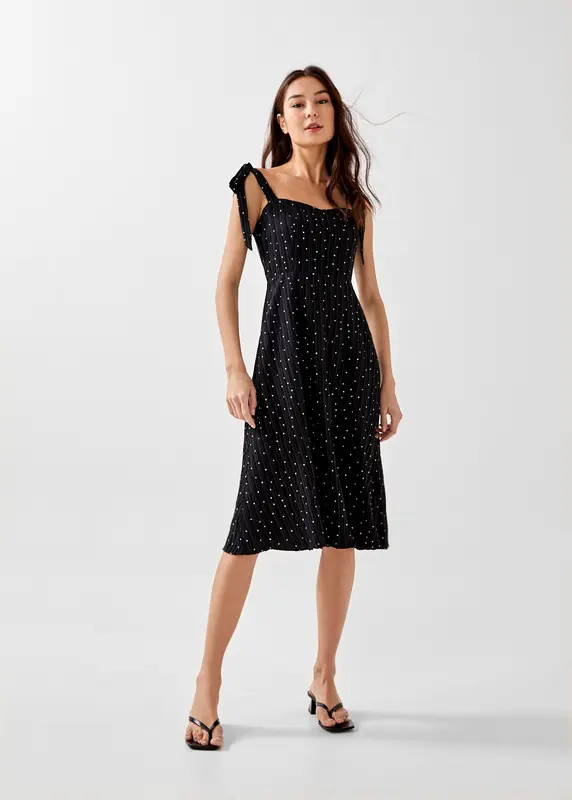 Olyvia Tie Shoulder Textured Polka Dot Dress | Love, Bonito USA