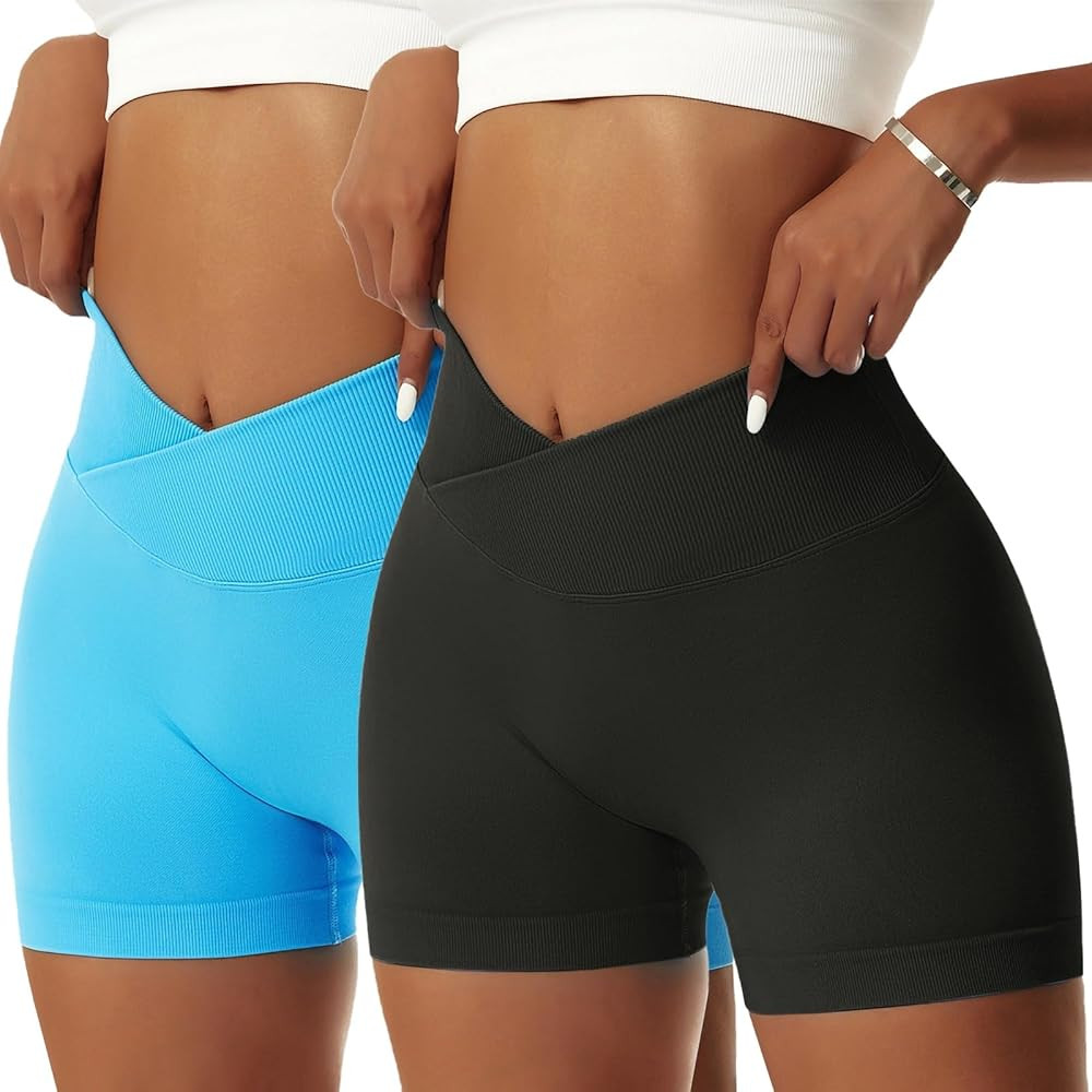 Vertvie 2 Pack Workout Gym Shorts for Women High Waisted Booty V Cross Biker Shorts Scrunch Butt ... | Amazon (US)