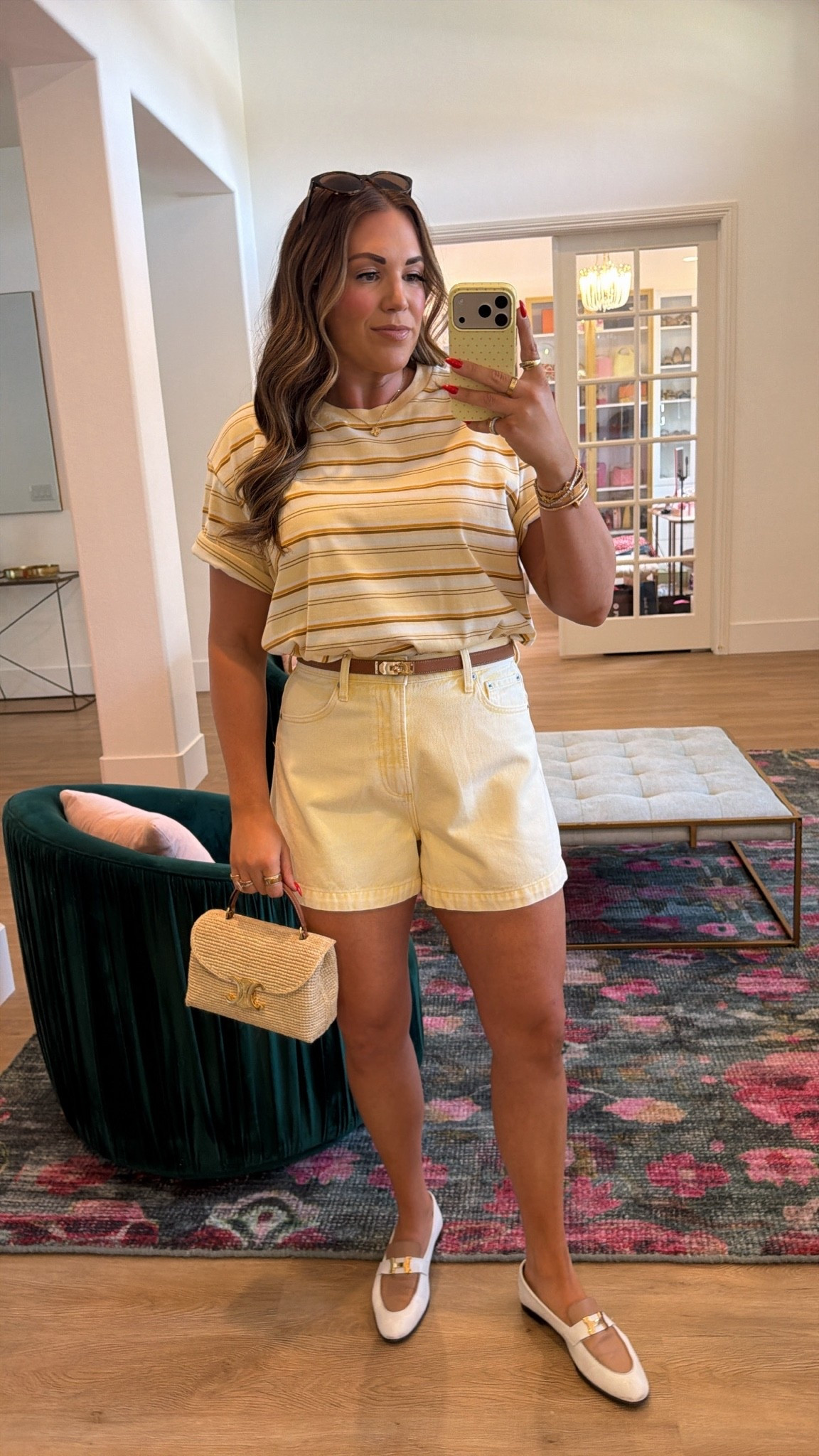 curvy midsize casual summer look! wearing size medium in yellow striped tee (runs big, size down!) and size 30 in butter yellow denim shorts 💛

#LTKSeasonal #LTKMidsize