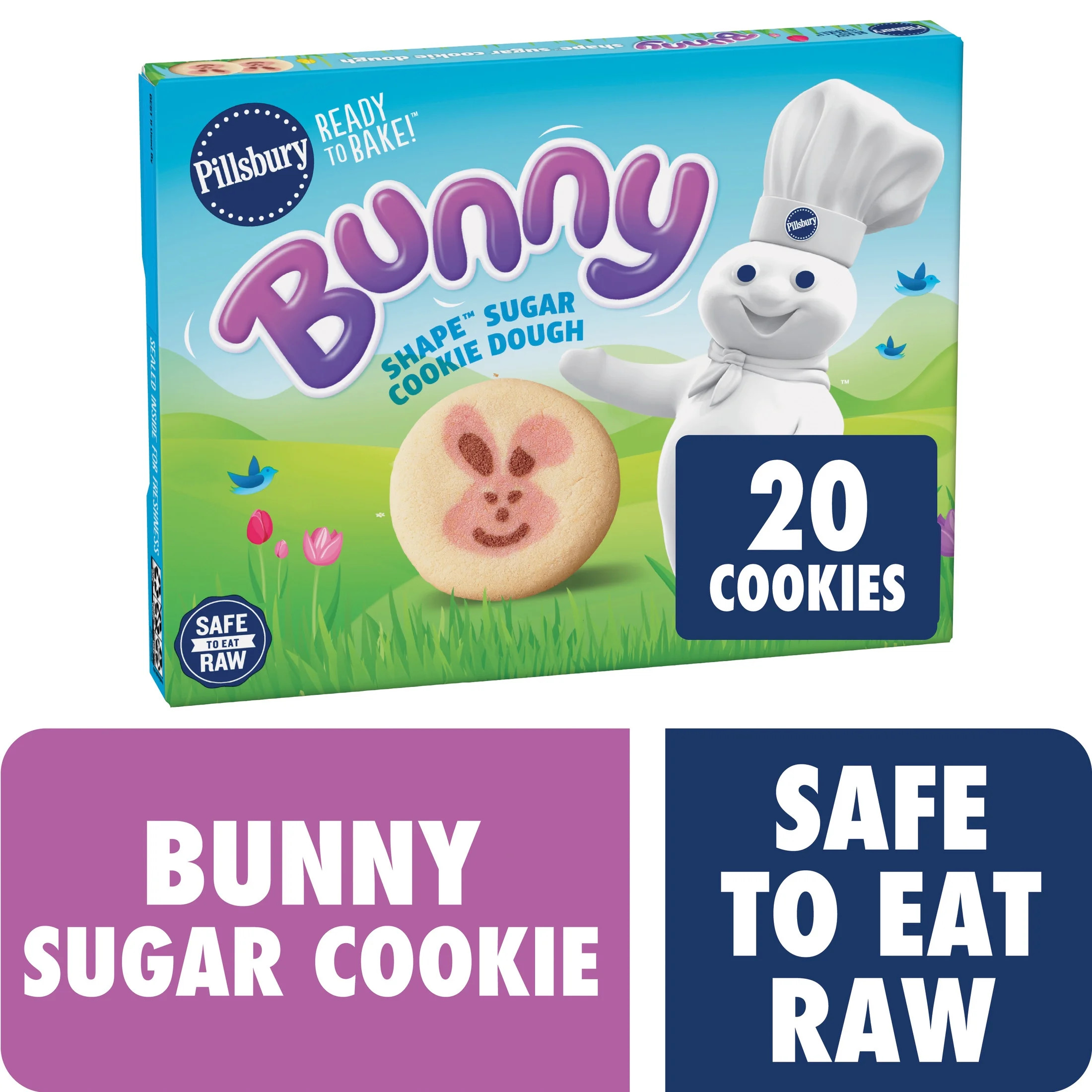 Pillsbury Ready To Bake Bunny Shape Sugar Cookie Dough, 20 Cookies, 9.1 oz | Walmart (US)
