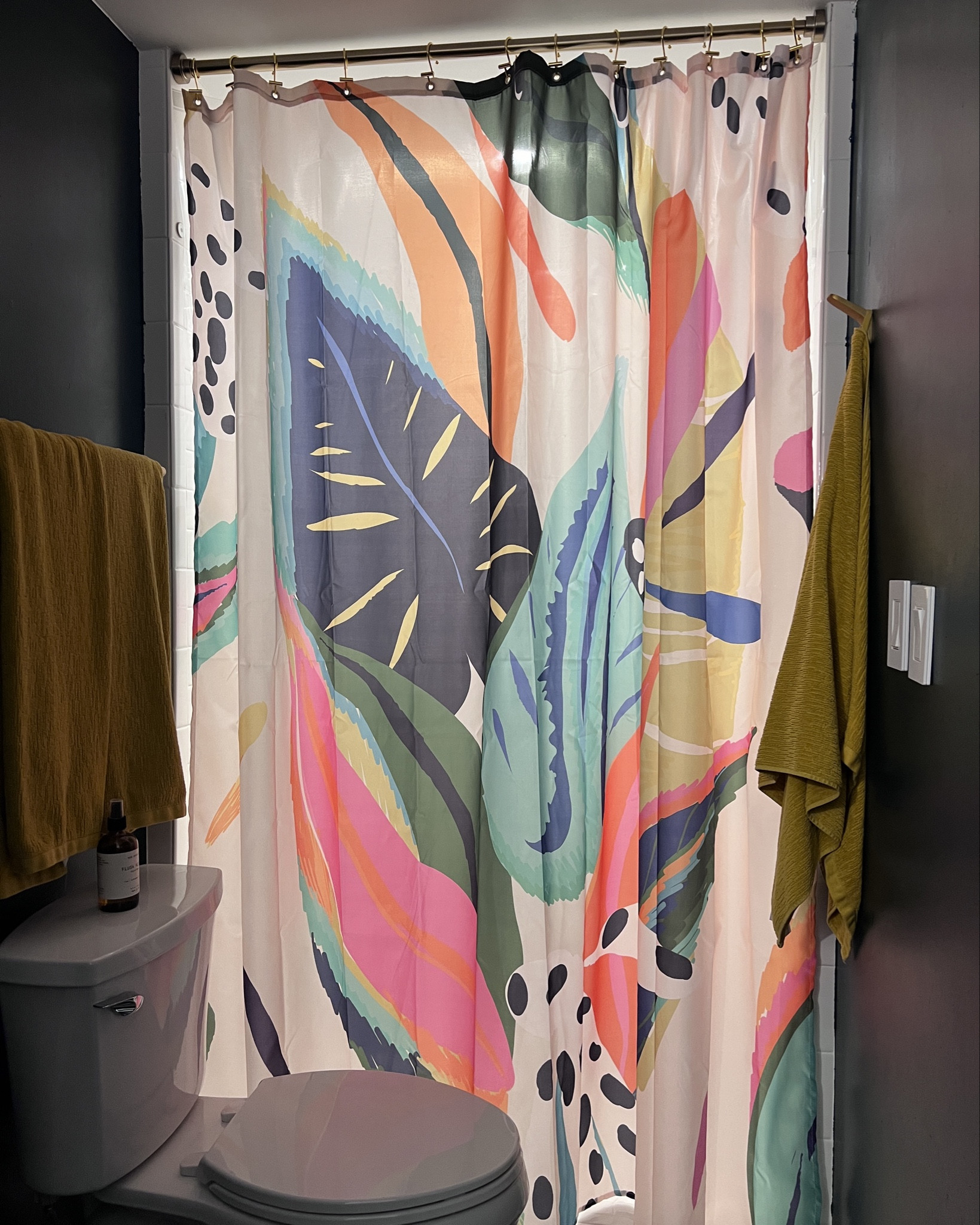 Elevate your bathroom with a bold floor to ceiling shower curtain and some modern brass hardware. I love this pop of color and the affordable change to this space!

This is 84” x 72” just be sure to measure you space! I can’t wait to update our kids bathroom.

#LTKFamily #LTKFindsUnder50 #LTKHome