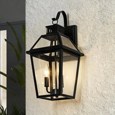 20 In. 3-Light Matte Black Outdoor Wall Lantern Sconce With Clear Glass - E12, 40W, Wet Rated, Farmhouse Style | Wayfair North America