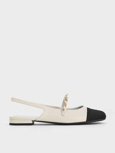 Chalk Beaded Chain-Link Slingback Flats | CHARLES & KEITH UK | Charles & Keith UK