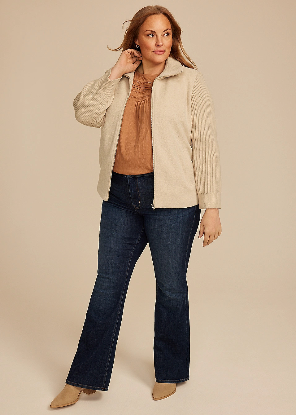 Plus Size Mixed Texture Sweater Sleeve Jacket | Maurices