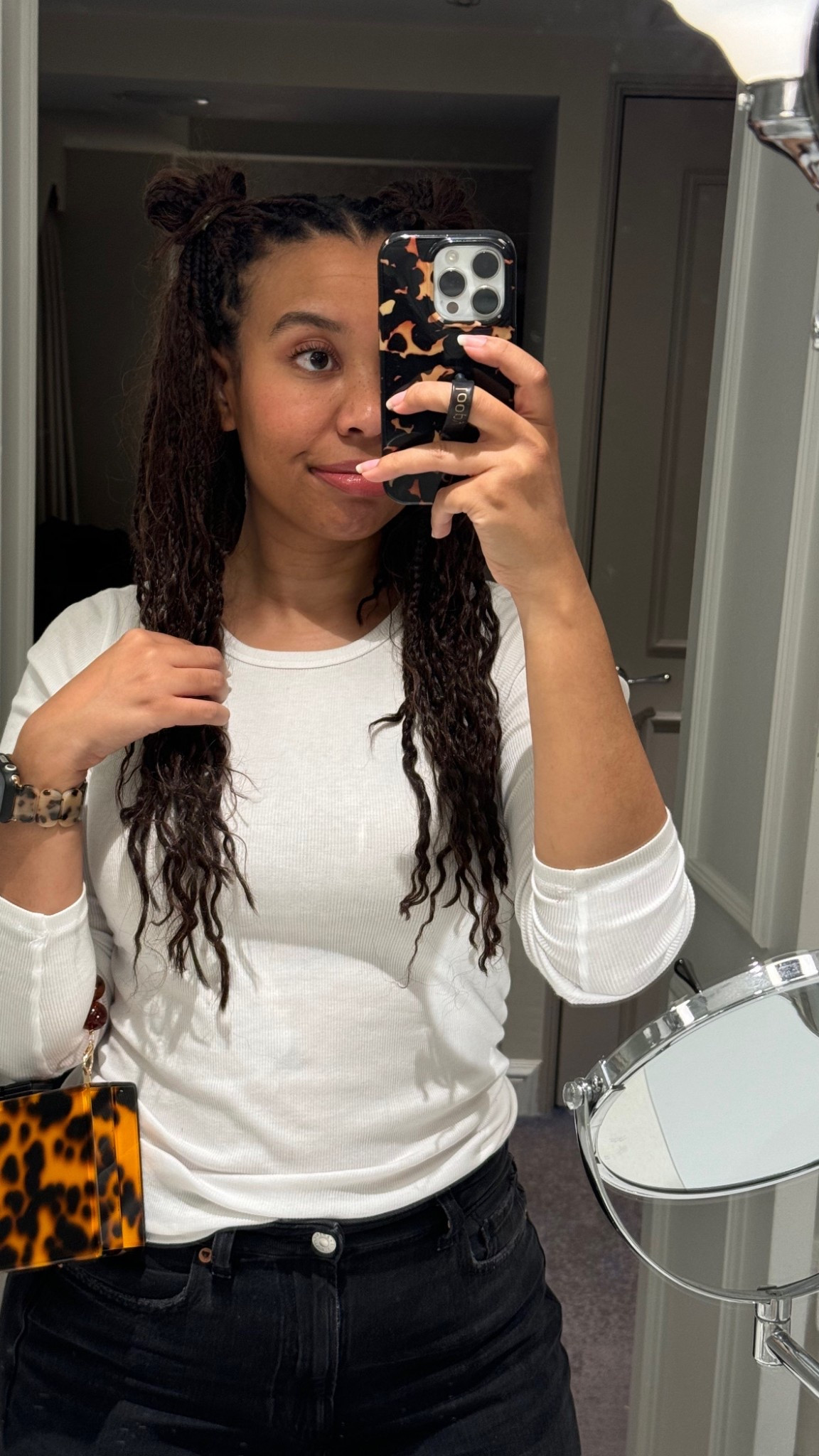 Basics I packed for Dublin! I have these long sleeve tees in a few different colors and they were easy to mix and match with jeans and jackets. Wearing it here to grab a drink with black jeans, simple makeup, and a tortoise clutch that’s perfect for travel or weddings (has a longer chain!)

#LTKTravel #LTKSaleAlert #LTKStyleTip