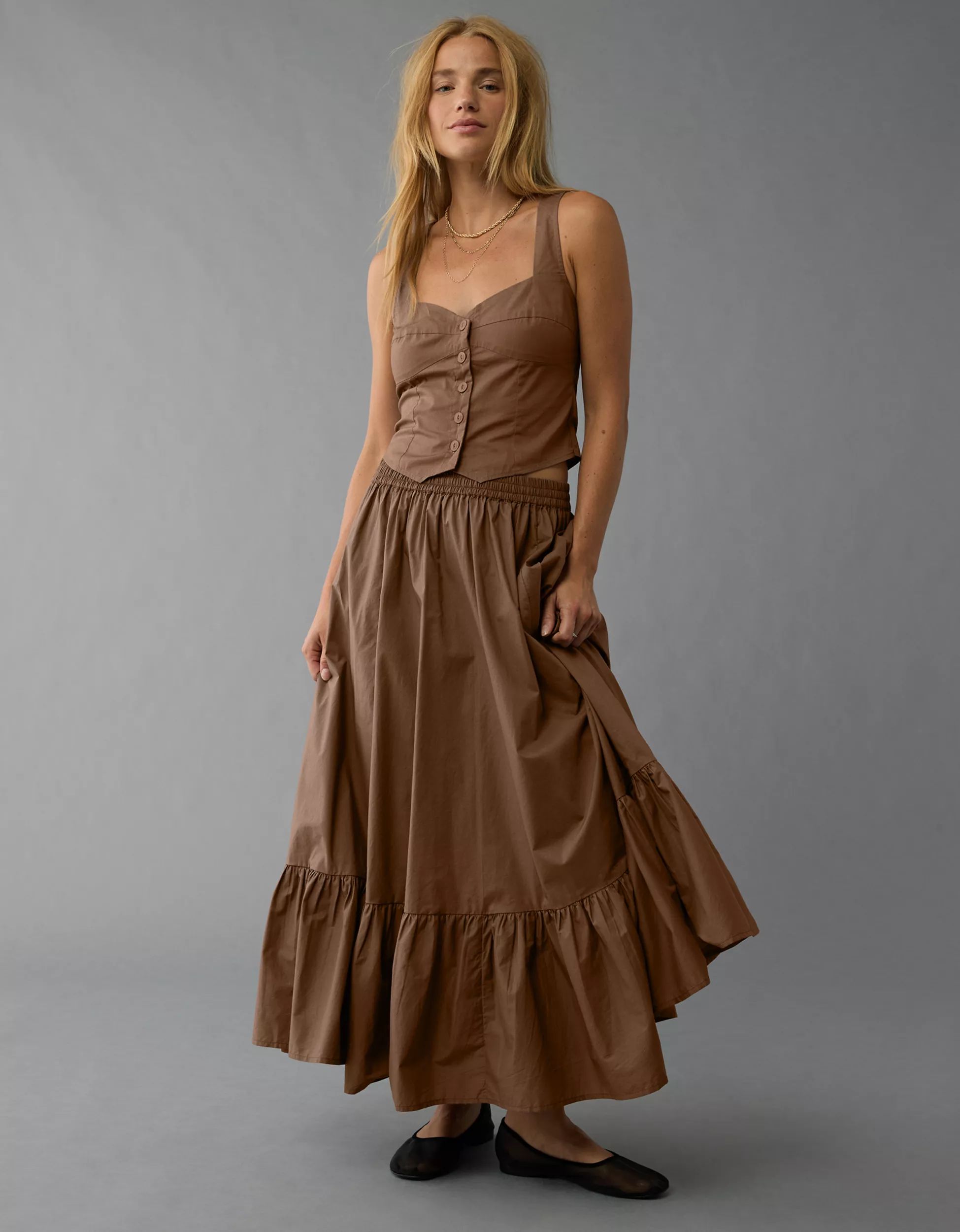 AE High-Waisted Ruffle Maxi Skirt | American Eagle Outfitters (US & CA)