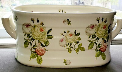 Vintage Floral Countryside  Enamel On Metal Foot Bath Planter w/ Handles | eBay US