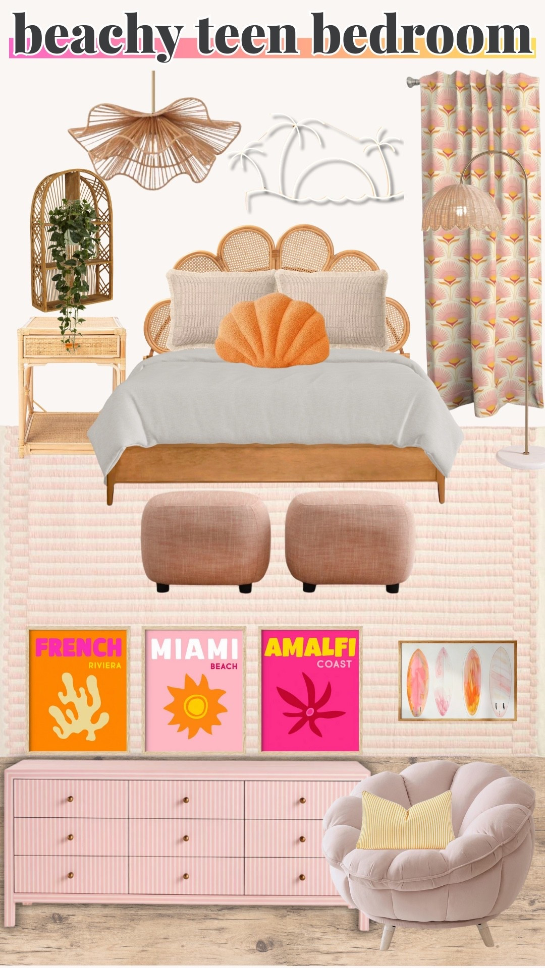 Beachy teen bedroom! 

Organe, pink, coastal home, girls, wall art, curtain picks, lamp, accent chair 

#LTKU #LTKHome #LTKootd