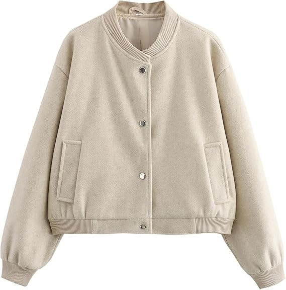 Cropped Bomber Jackets for Womens Long Sleeve Button Down Crop Shacket Jacket Tops | Amazon (US)