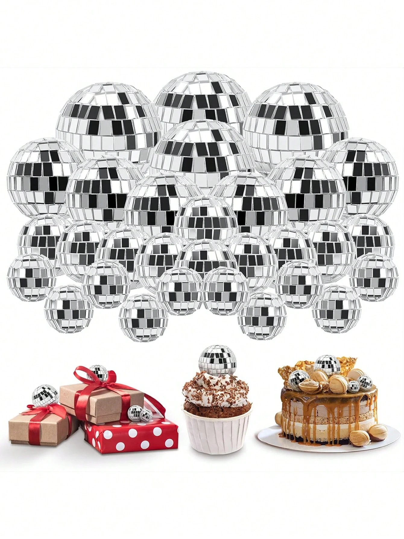 15 PCS Disco Balls Cake Decoration Silver Reflective Mirror Ball Disco Table Decor 70s Disco Them... | SHEIN