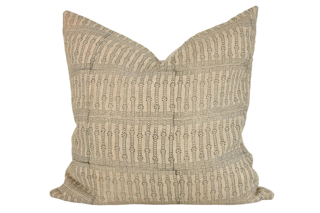 Indian Block Print Pillow Cover Sand and Olive - Etsy | Etsy (US)