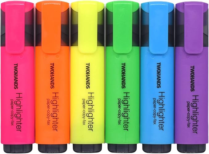 TWOHANDS Highlighters,Chisel Tip Marker Pens,6 Assorted Colors,with Large Ink Reservoir for Extra... | Amazon (US)