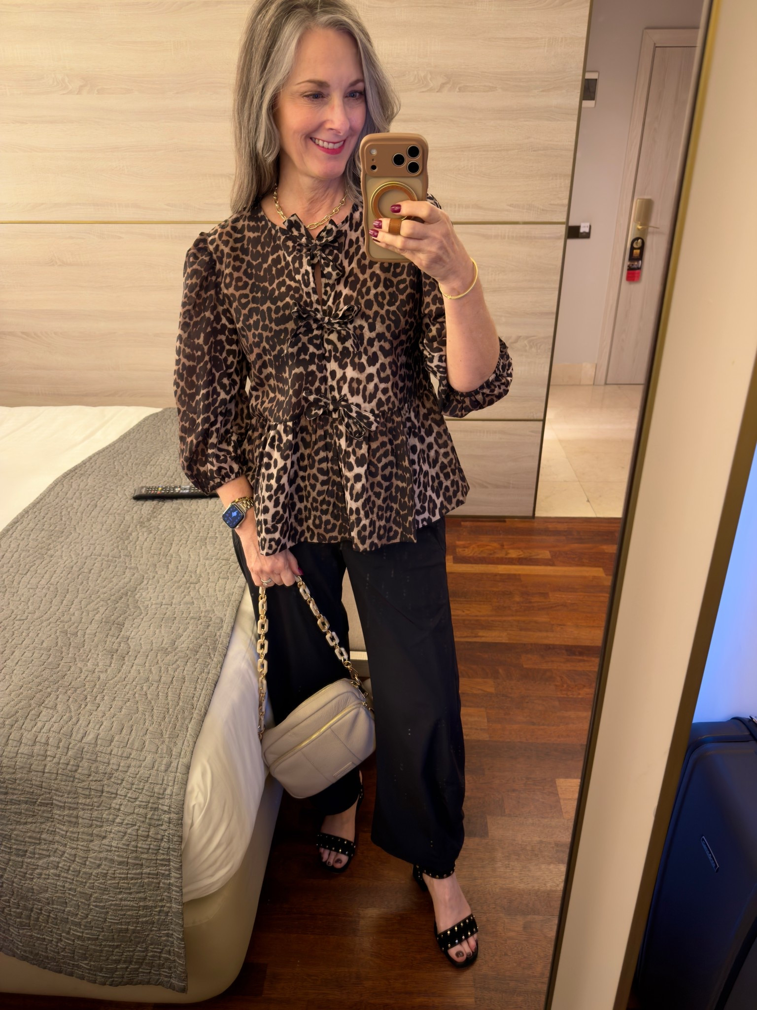 Ruti On the Loose Work Pant has been a staple for sightseeing and dinners at night in Europe. They are light and do not wrinkle! This leopard tie front blouse is on trend and perfect for fall. 

Top: size medium
Pants: regular 8 and true to size. For an above the ankle look, I would order petite. 

Amazon Fashion | Ruti | RMS Beauty 

#LTKTravel #LTKOver40 #LTKStyleTip