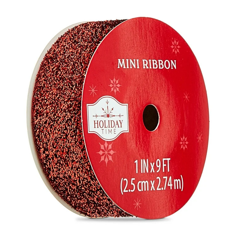 Metallic Red Velvet Mini Christmas Ribbon, 1" x 9', by Holiday Time | Walmart (US)