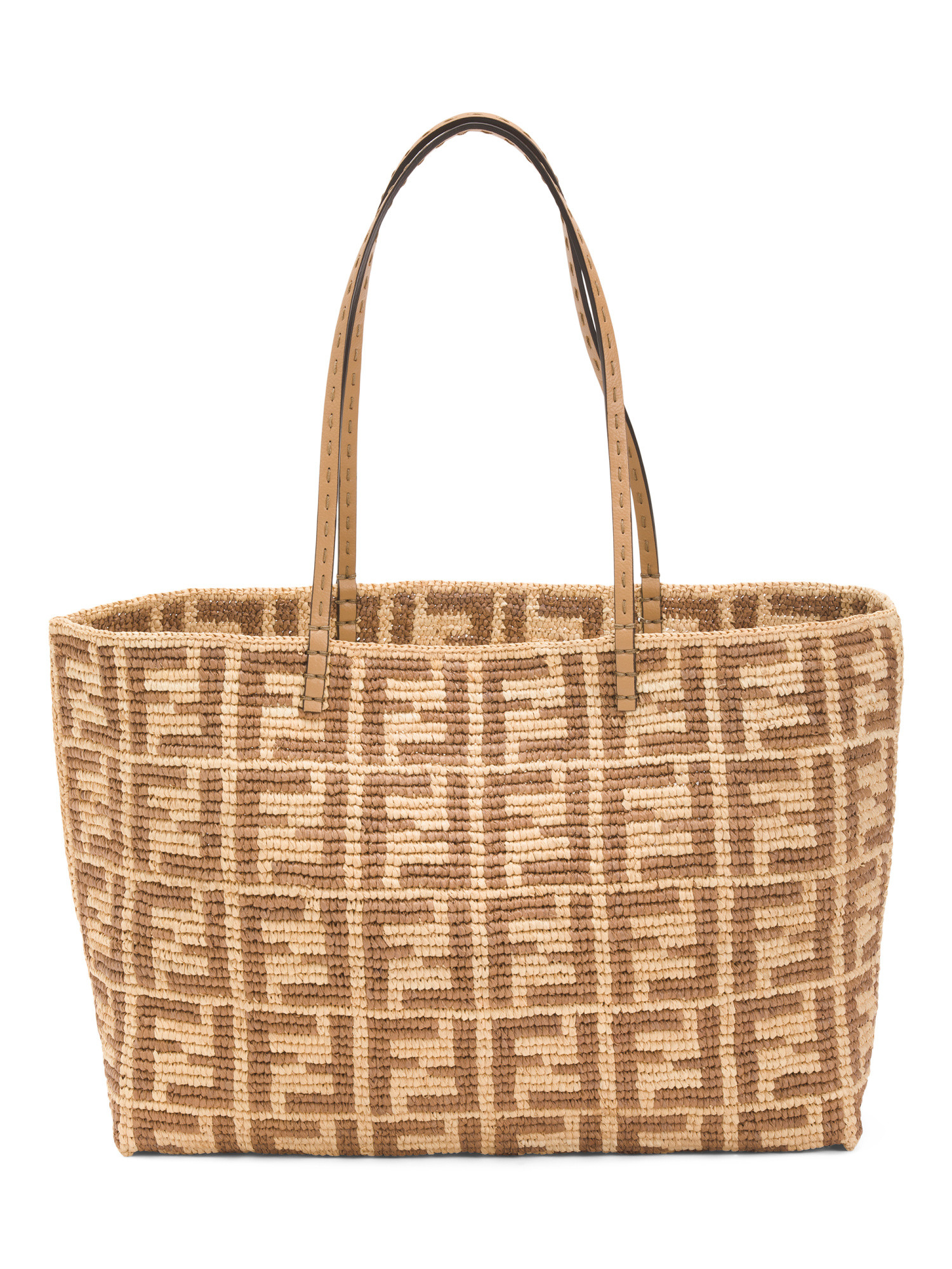 Raffia And Leather Large Roll Shopper Tote | TJ Maxx