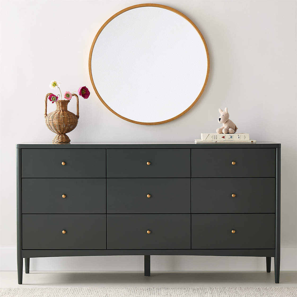 Hampshire 64" Olive Green Extra Wide 9-Drawer Kids Dresser + Reviews | Crate & Kids | Crate & Barrel