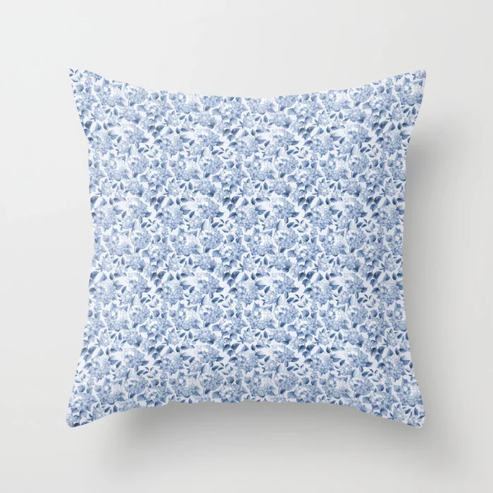Blue Hydrangea Smaller Pattern Throw Pillow | Society6