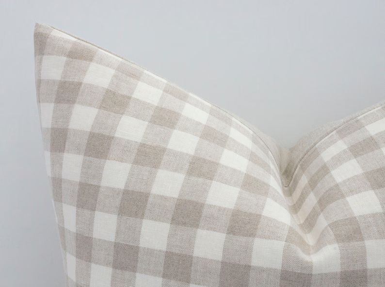 DALLAS || Tan Gingham Linen Pillow Cover Neutral Plaid Linen Check Linen Pillow Modern Farmhouse ... | Etsy (US)